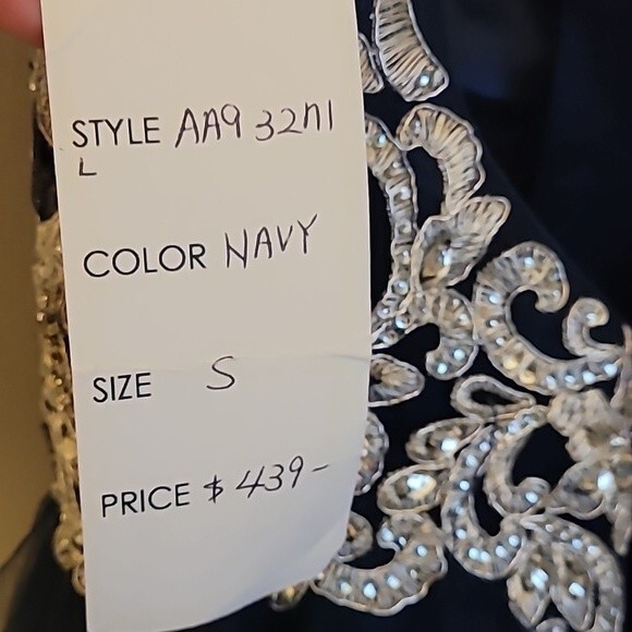 Aria Couture Navy Blue Diamond Studded Prom Dress With Open Back. Size Small - Picture 13 of 14